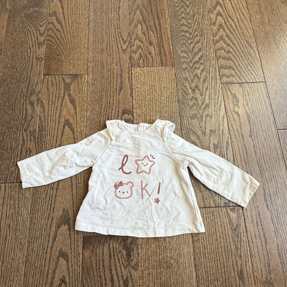 Mayoral Cream Long Sleeve Tee with Pink Print 6-9 months baby European designer